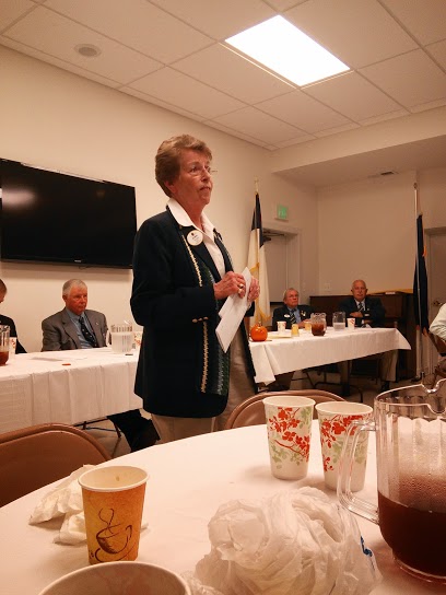 District Governor Dee Hawkins addresses a joint meeting of the Olney and Sandy Spring Lions Clubs